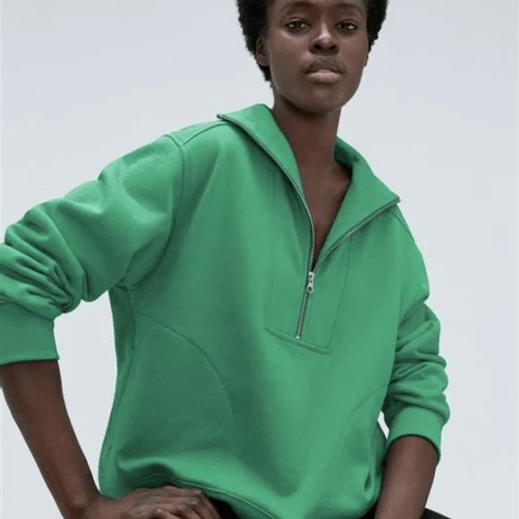 Everlane Jade Green The Track Half Zip Pullover Sweatshirt Women's Size Medium - Picture 1 of 6